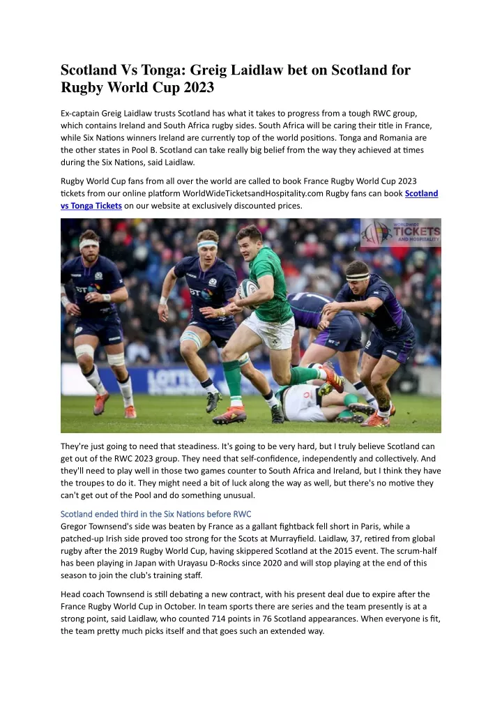 PPT Scotland Vs Tonga Greig Laidlaw bet on Scotland for Rugby World Cup 2023 PowerPoint