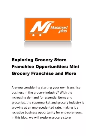 Exploring Grocery Store Franchise Opportunities