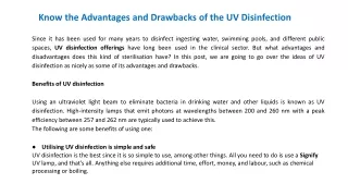 Know the Advantages and Drawbacks of the UV Disinfection