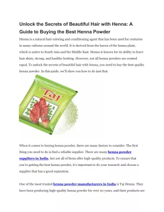 Unlock the Secrets of Beautiful Hair with Henna- A Guide to Buying the Best Henna Powder