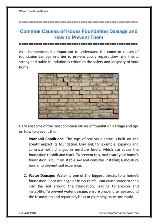 Common Causes of House Foundation Damage and How to Prevent Them
