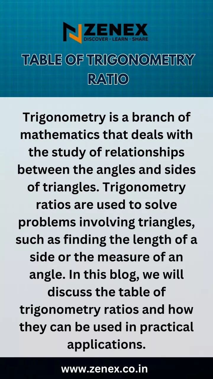 table of trigonometry ratio ratio