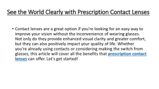 See the World Clearly with Prescription Contact Lenses