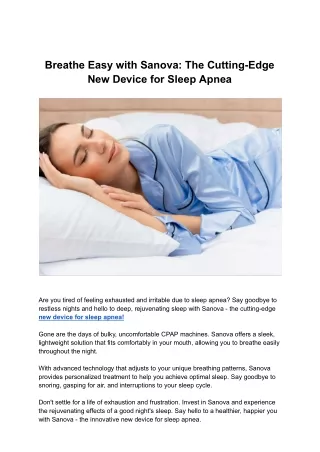 Breathe easy with a new device for sleep apnea  Sanova