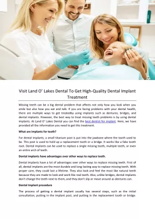 Visit Land O’ Lakes Dental To Get High-Quality Dental Implant Treatment