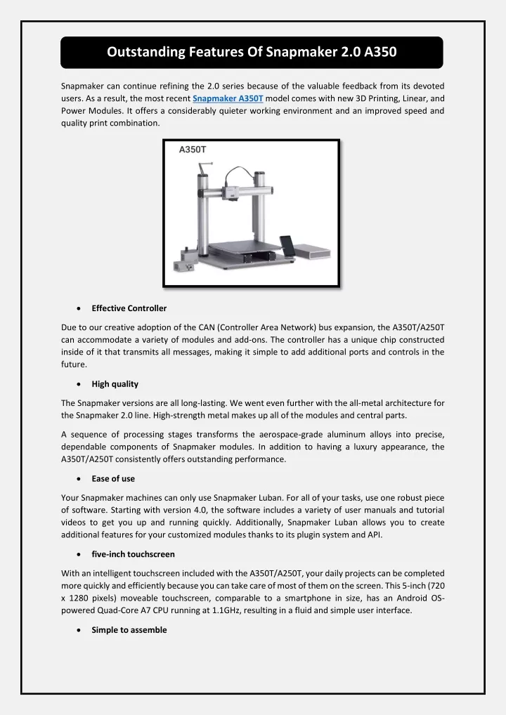 outstanding features of snapmaker 2 0 a350