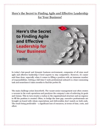 Here’s the Secret to Finding Agile and Effective Leadership for Your Business!