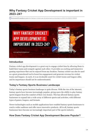 Why Fantasy Cricket App Development is important in 2023–24?