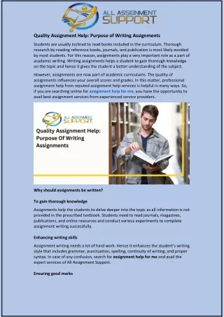quality assignment help purpose of writing