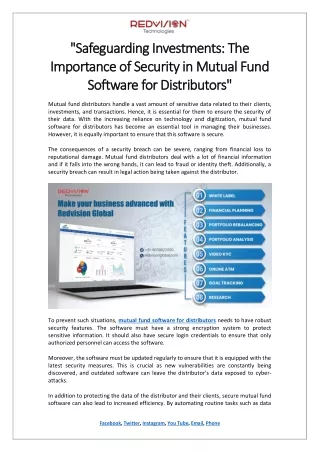 Safeguarding Investments The Importance of Security in Mutual Fund Software for Distributors