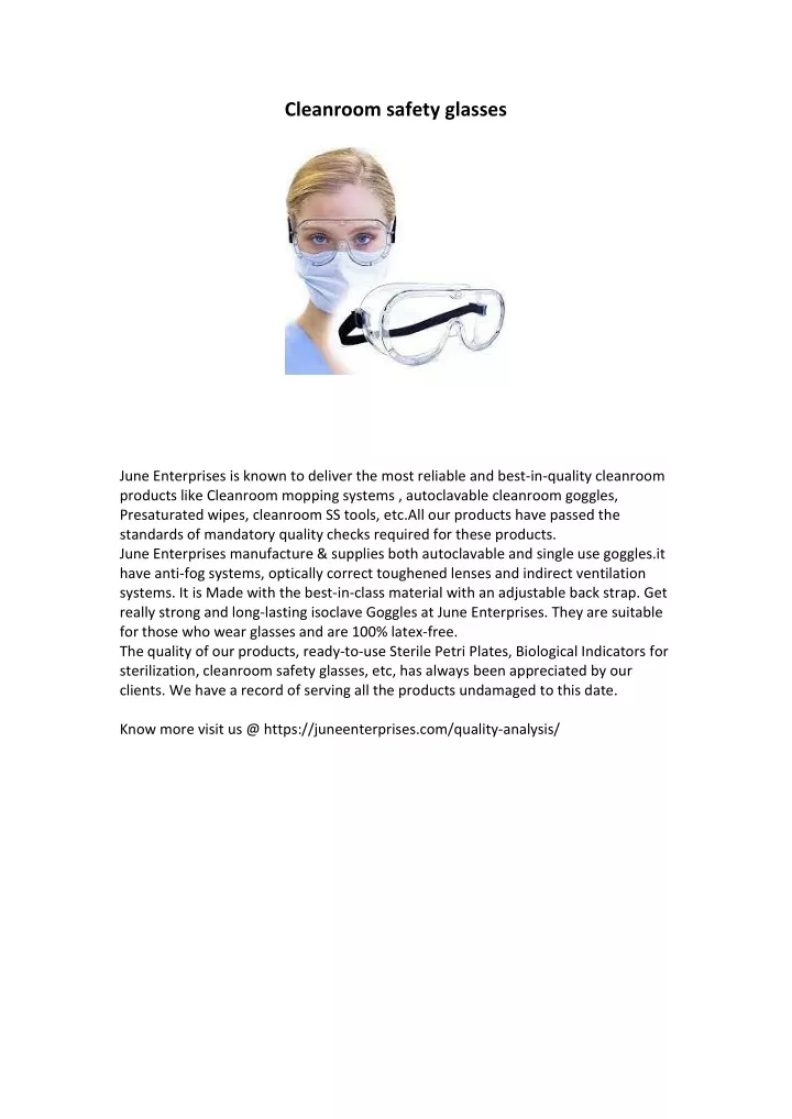 cleanroom safety glasses
