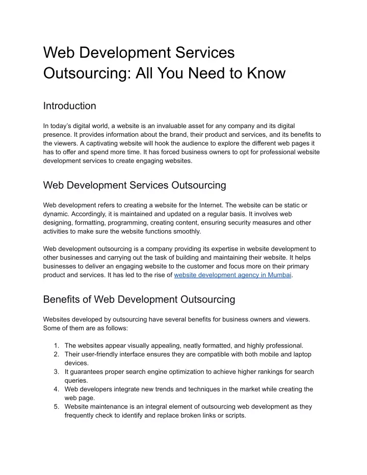 web development services outsourcing all you need
