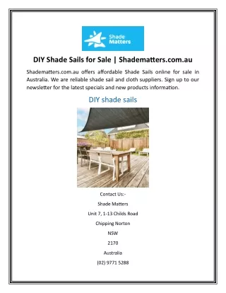 DIY Shade Sails for Sale Shadematters.com.au