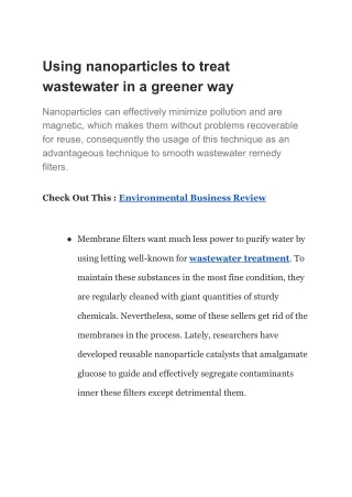 Using nanoparticles to treat wastewater in a greener way