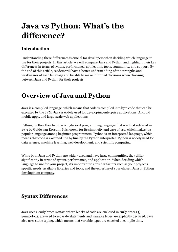 java vs python what s the difference