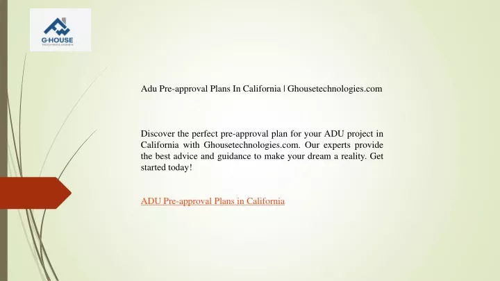 adu pre approval plans in california