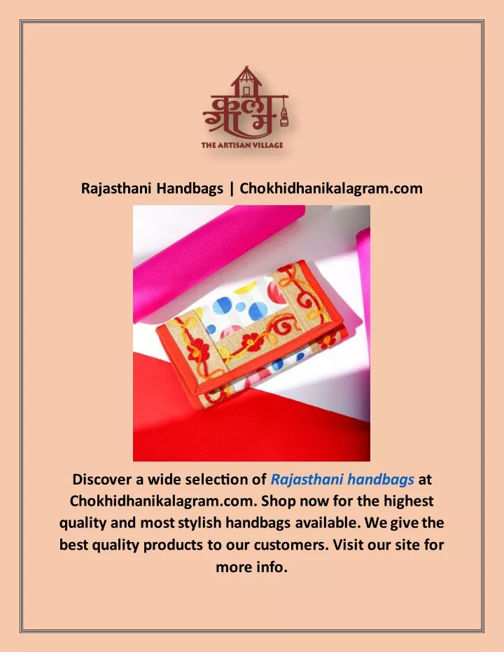 rajasthani handbags chokhidhanikalagram com