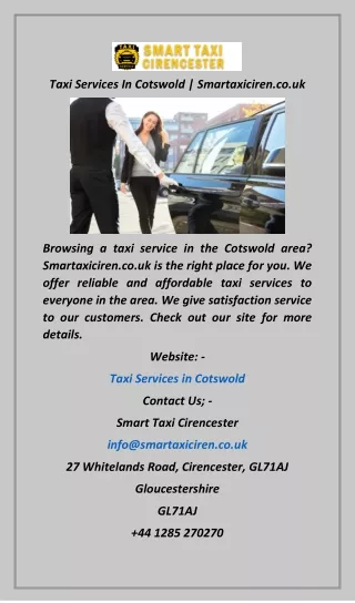 Taxi Services In Cotswold  Smartaxiciren.co.uk
