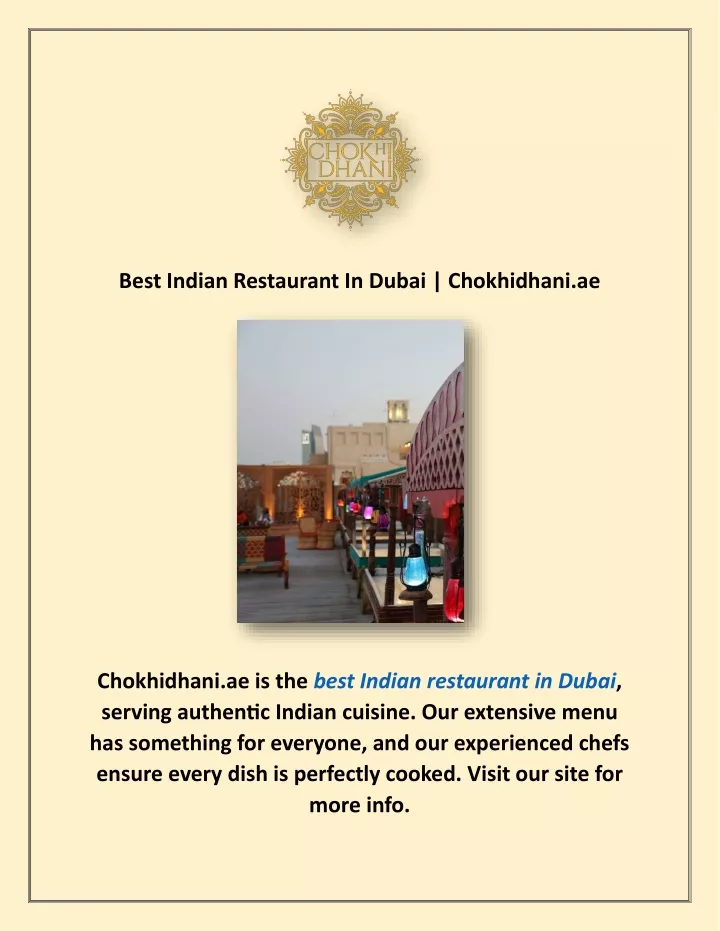 best indian restaurant in dubai chokhidhani ae