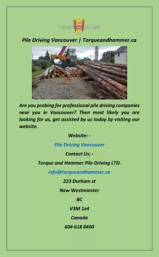 Pile Driving Vancouver  Torqueandhammer.ca