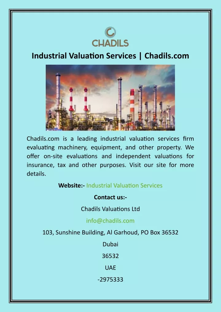 industrial valuation services chadils com