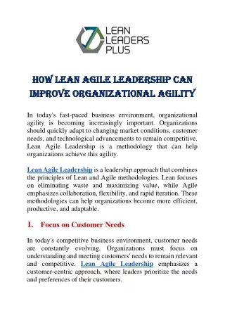 How Lean Agile Leadership Can Improve Organizational Agility