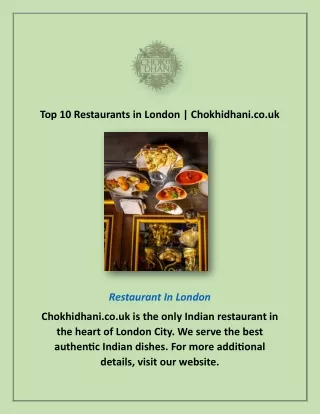 Top 10 Restaurants in London | Chokhidhani.co.uk