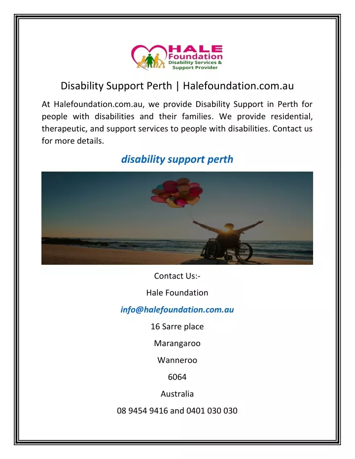 disability support perth halefoundation com au