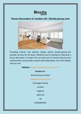 House Decorators in London Uk  Bonita-group