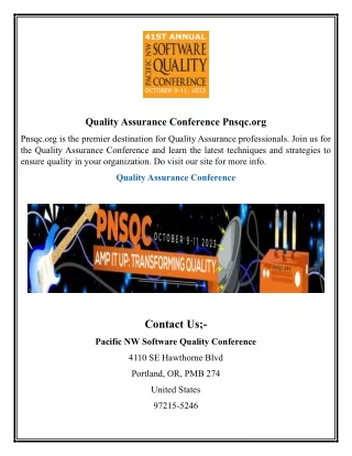 Quality Assurance Conference | Pnsqc.org