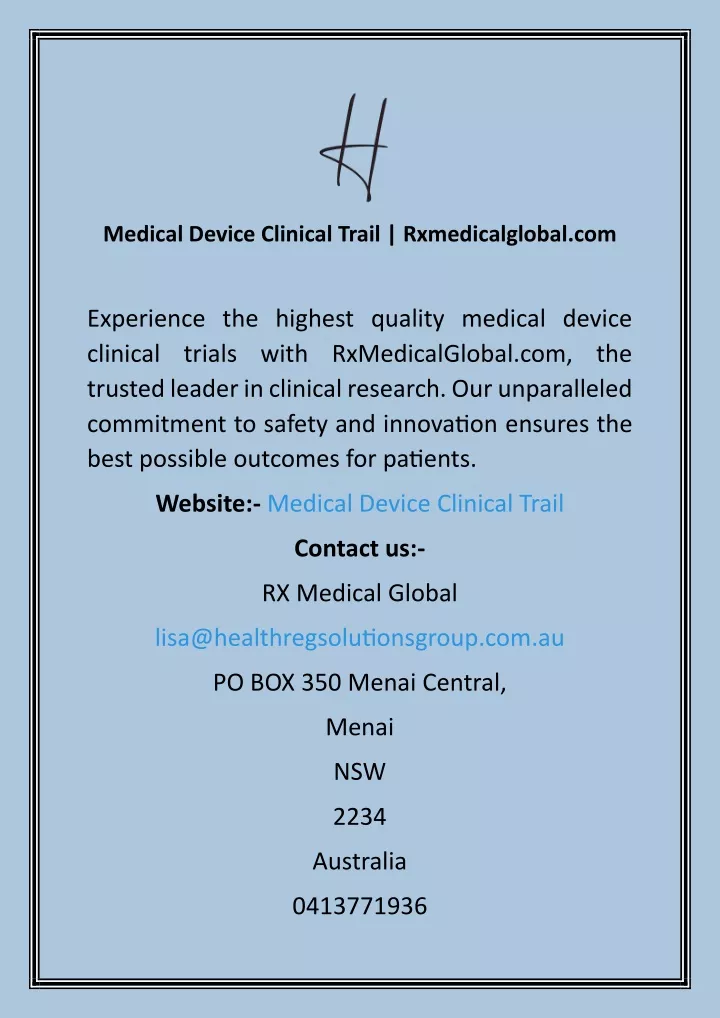 medical device clinical trail rxmedicalglobal com