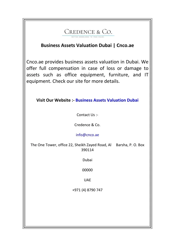 business assets valuation dubai cnco ae