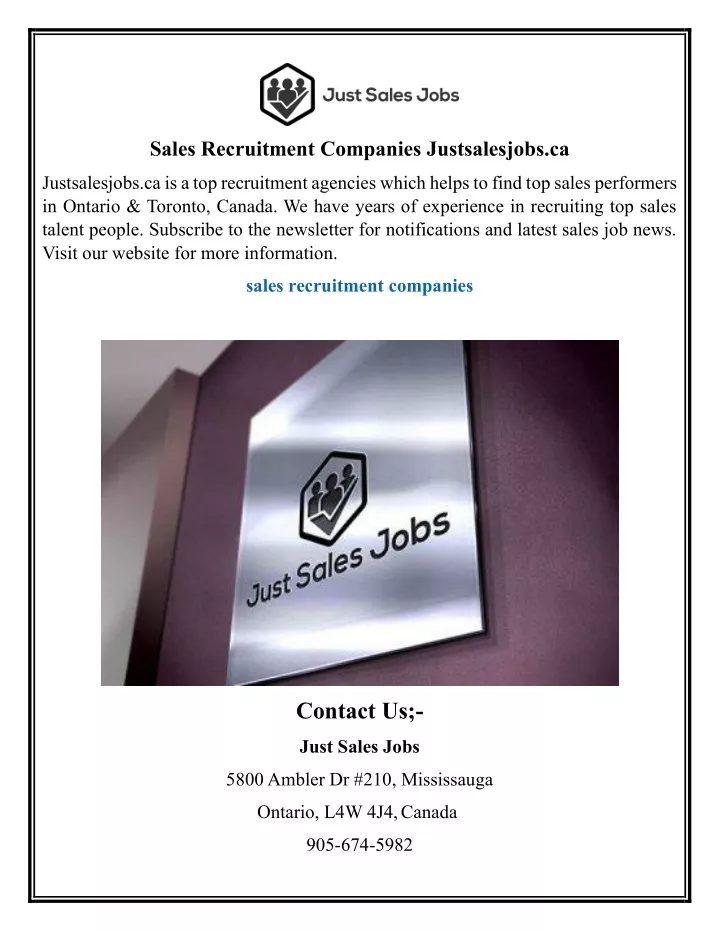 sales recruitment companies justsalesjobs ca