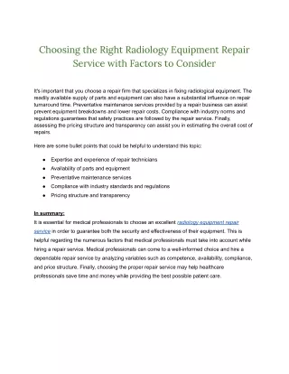 Choosing the Right Radiology Equipment Repair Service with Factors to Consider(weare626 PDF )27APR2023