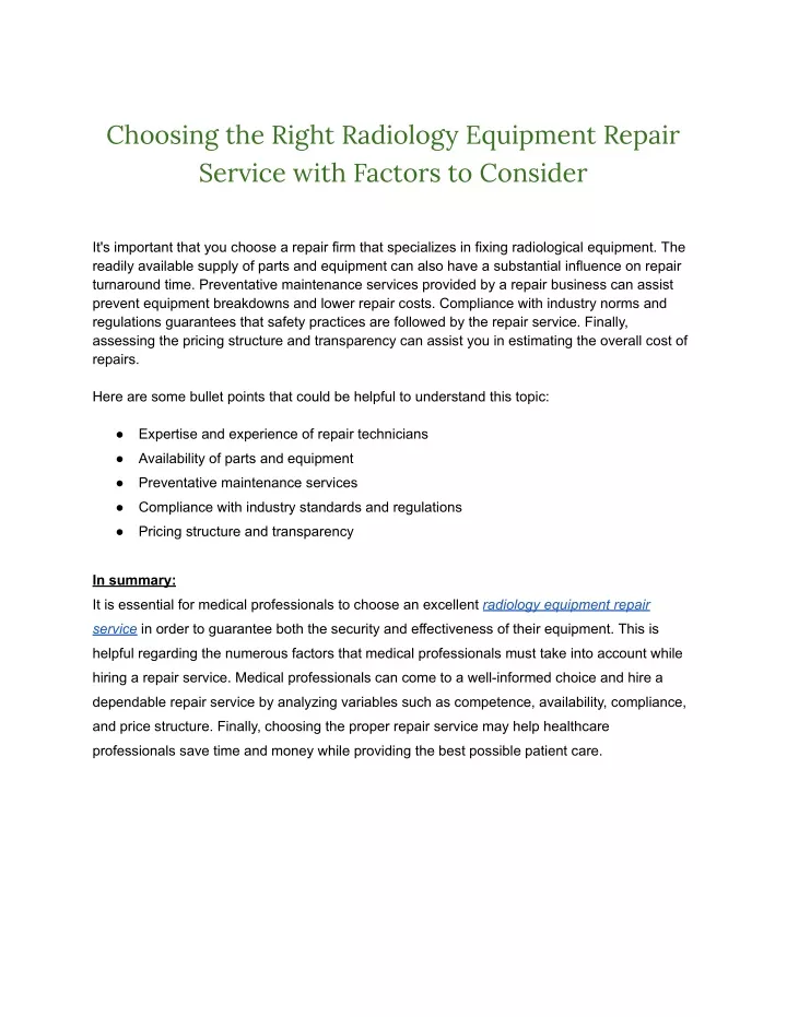 choosing the right radiology equipment repair
