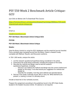 psy 550 week 2 benchmark article critique gcu