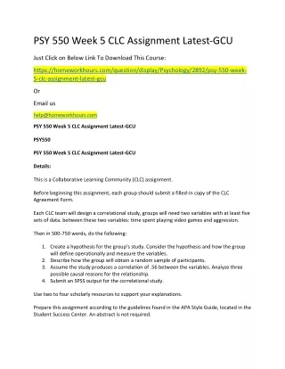 psy 550 week 5 clc assignment latest gcu