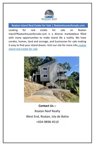 Roatan Island Real Estate for Sale | Roatanhousesforsale.com