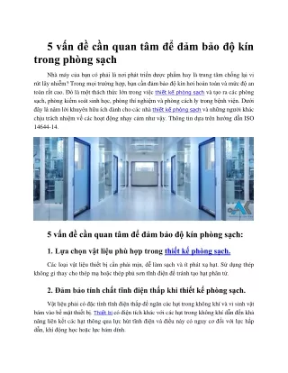 5 vấn đề cần quan tâm để đảm bảo độ kín trong phòng sạch