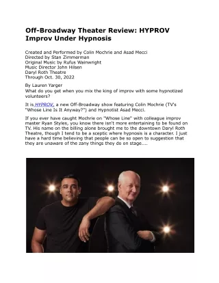 Off-Broadway Theater Review: HYPROV: Improv Under Hypnosis