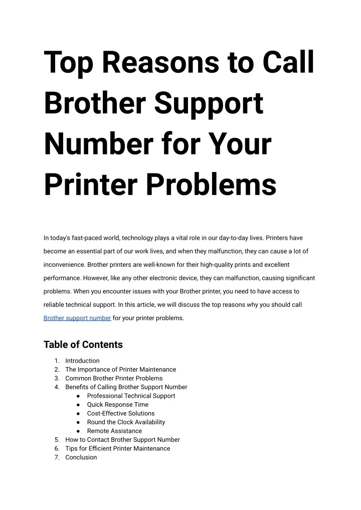 top reasons to call brother support number