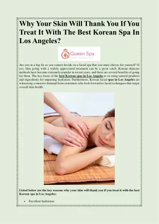 Why Your Skin Will Thank You If You Treat It With The Best Korean Spa In Los Angeles