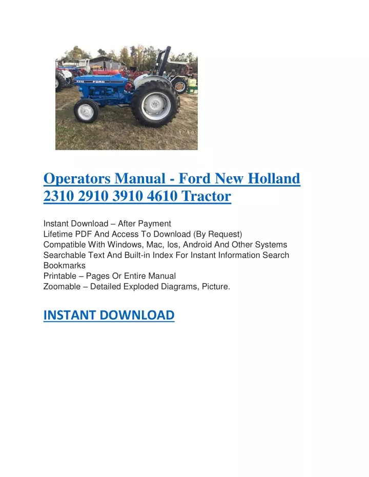 operators manual ford new holland 2310 2910 3910