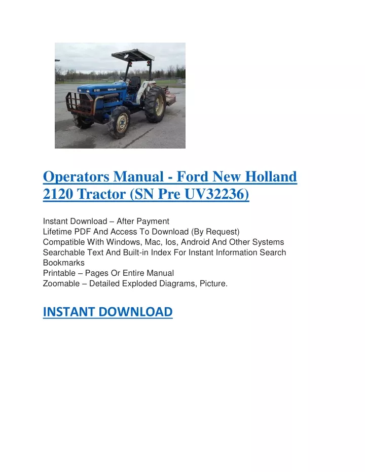 operators manual ford new holland 2120 tractor