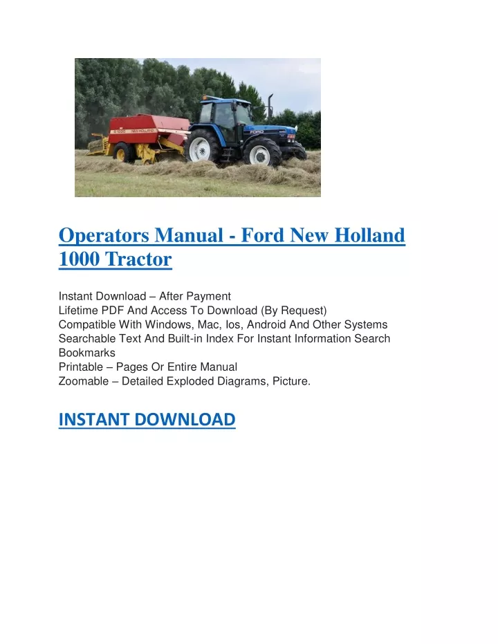 operators manual ford new holland 1000 tractor
