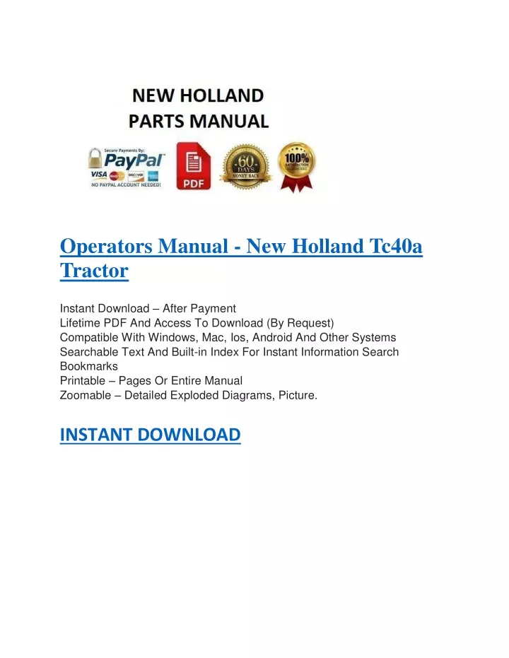operators manual new holland tc40a tractor