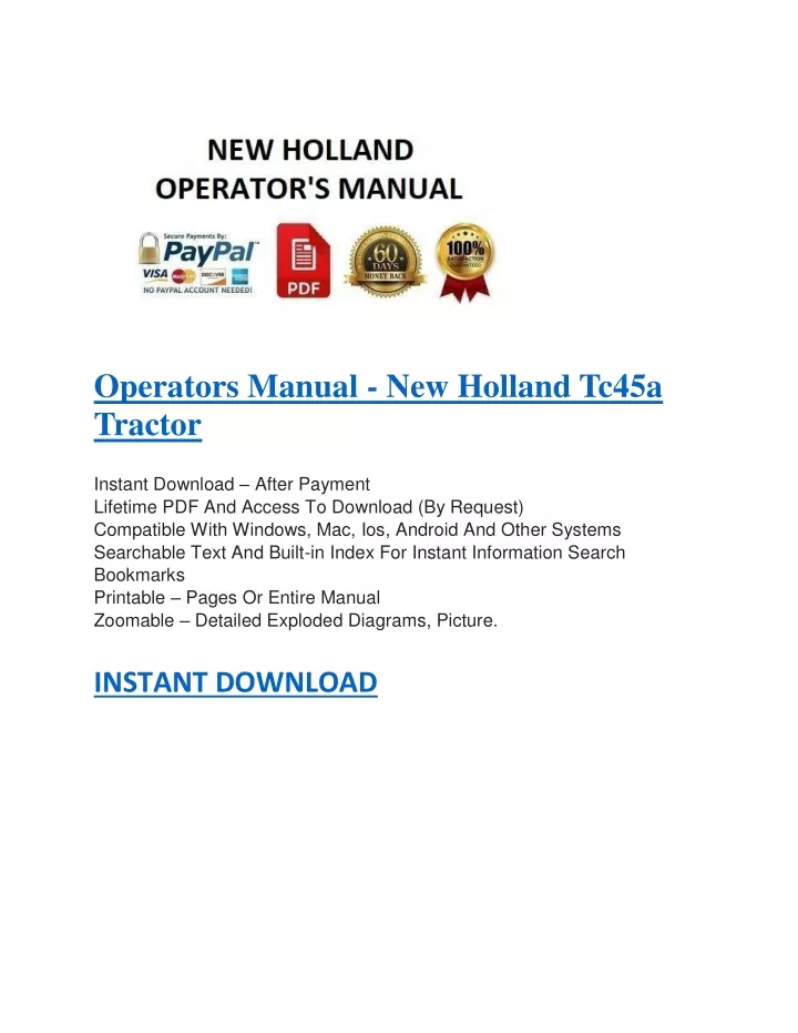 operators manual new holland tc45a tractor