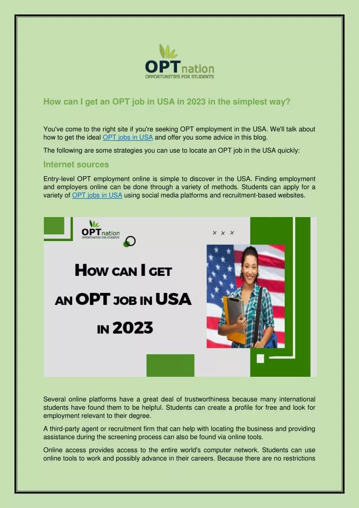 how can i get an opt job in usa in 2023