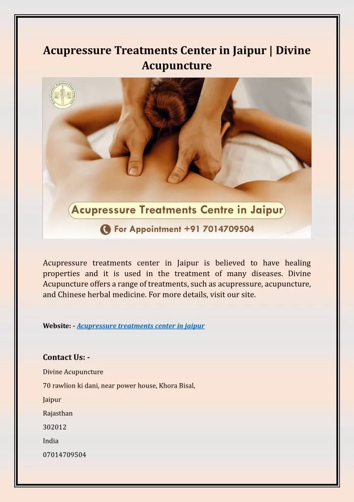 acupressure treatments center in jaipur divine