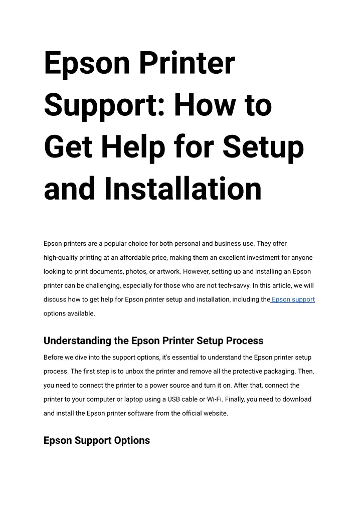 epson printer support how to get help for setup